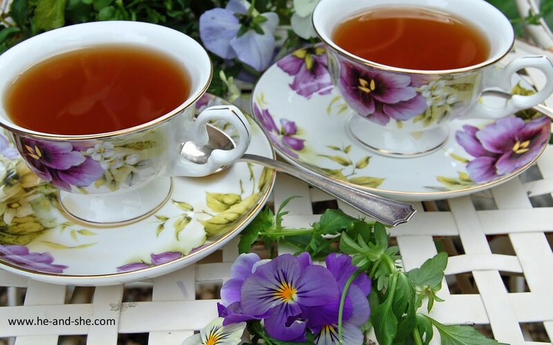 Two Teacups with Flowers — Purple