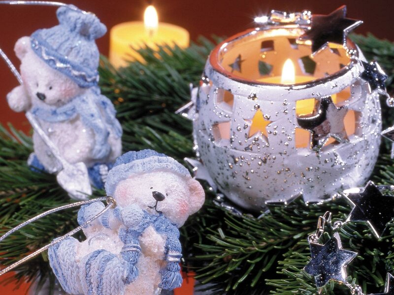 Two Teddy Bear Ornaments — Green