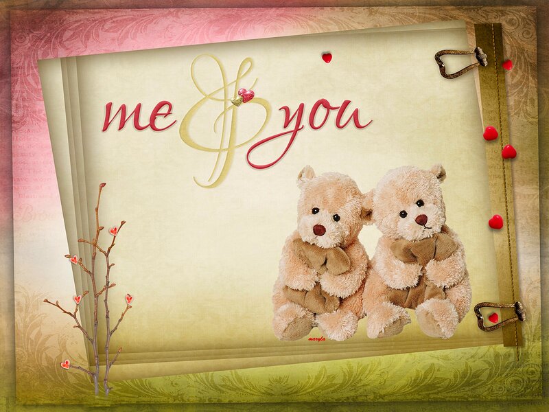 Two Teddy Bears — Beige, Romantic