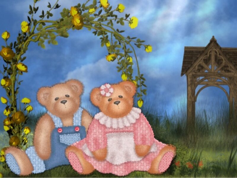 Two Teddy Bears — Blue, Serene
