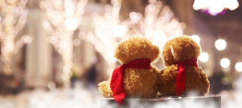 Two Teddy Bears — Brown, Festive, Night
