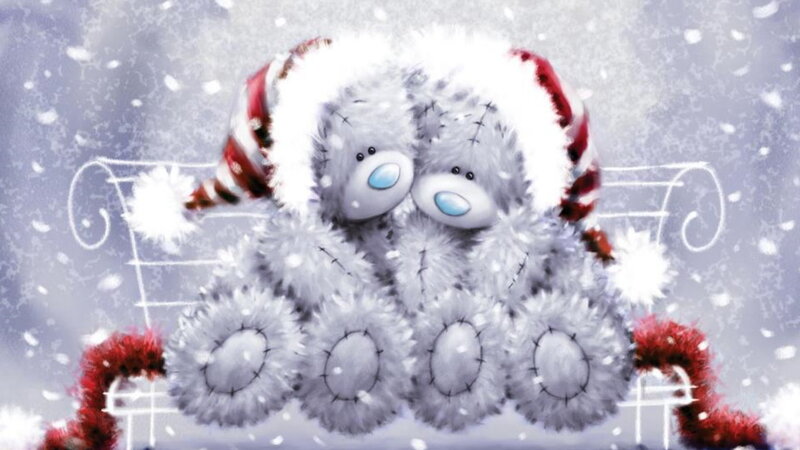 Two Teddy Bears — Gray, Festive