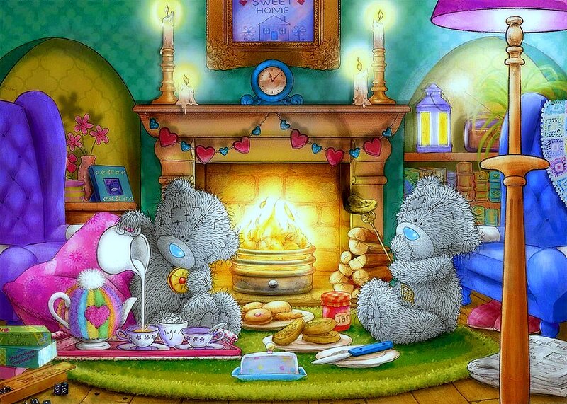 Two Teddy Bears — Green, Cozy, Night