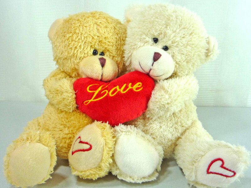 Two Teddy Bears Holding Heart — Yellow