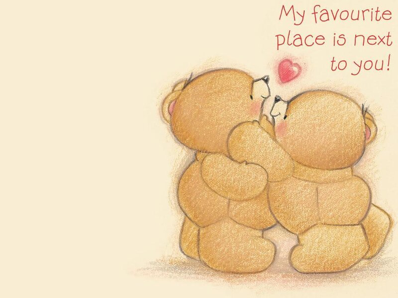 Two Teddy Bears Hugging — Beige, Affectionate, Illustration, Hearts
