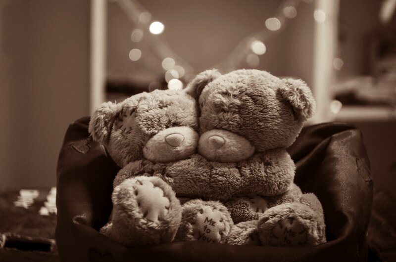 Two Teddy Bears Hugging — Brown, Cozy