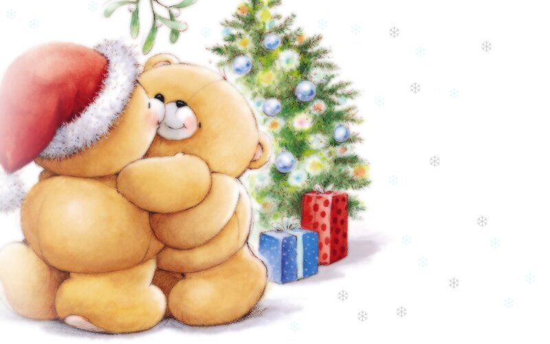 Two Teddy Bears Hugging — Brown, Festive