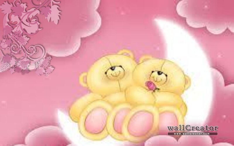 Two Teddy Bears Hugging — Pink, Romantic