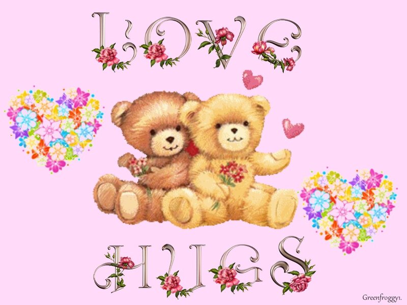 Two Teddy Bears Hugging — Pink, Sweet, Illustration