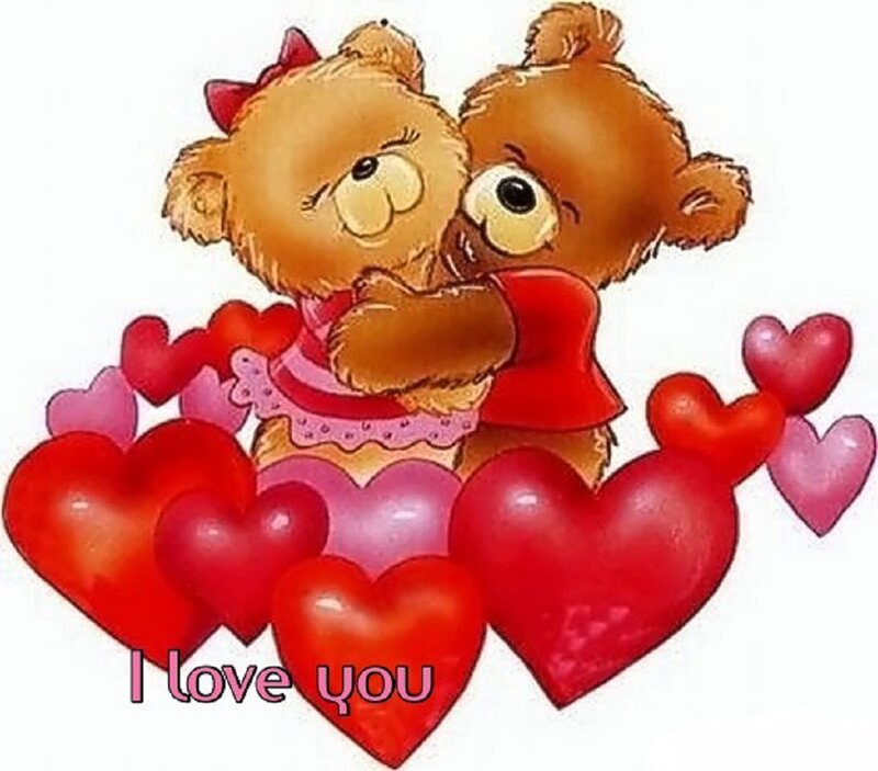 Two Teddy Bears Hugging — Red, Romantic, Illustration