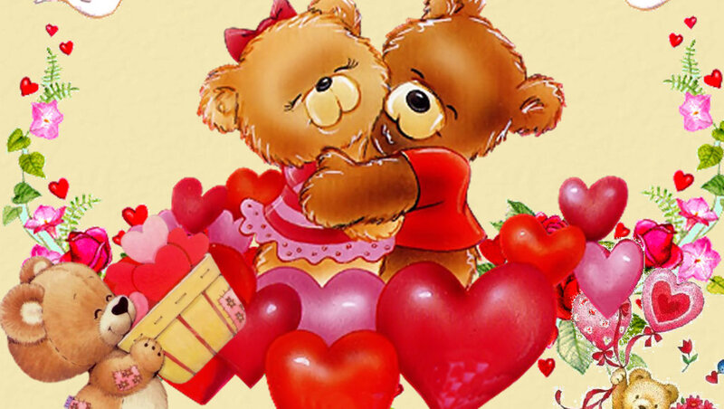 Two Teddy Bears Hugging — Red