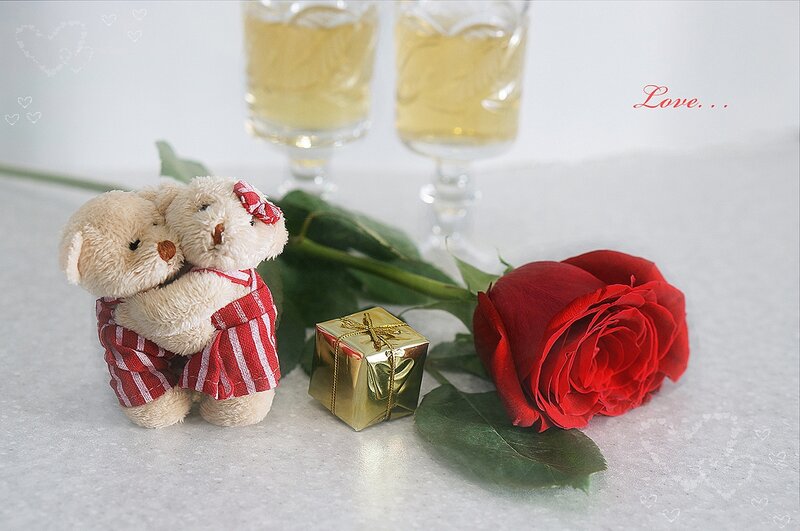 Two Teddy Bears Hugging — White, Romantic