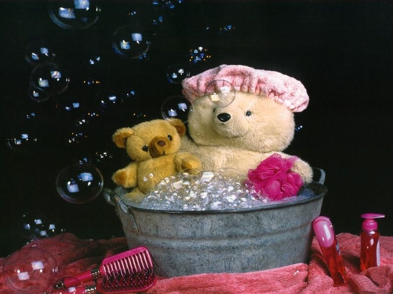Two Teddy Bears in Bathtub