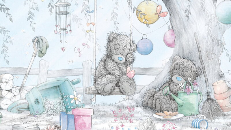 Two Teddy Bears in Garden — Blue