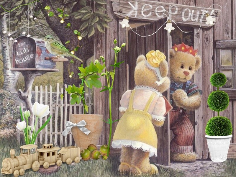 Two Teddy Bears in Garden