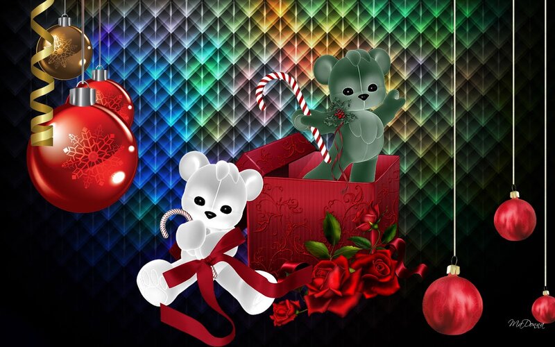 Two Teddy Bears in Gift Box — Red