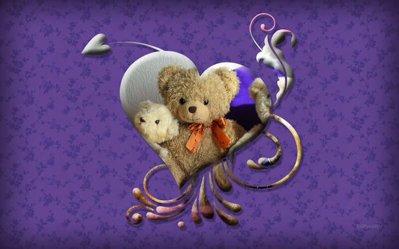 Two Teddy Bears in Heart — Purple