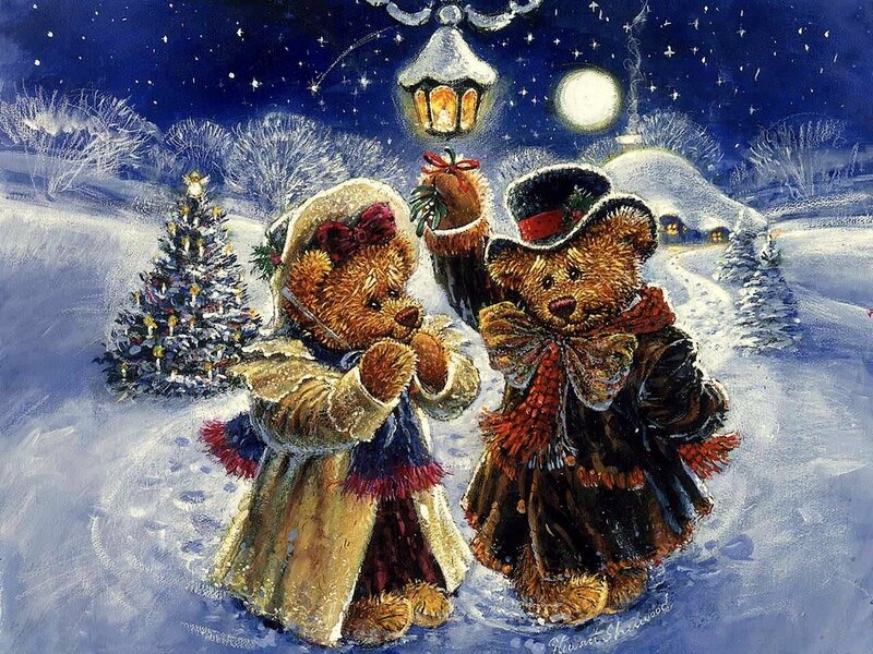 Two Teddy Bears in Snow