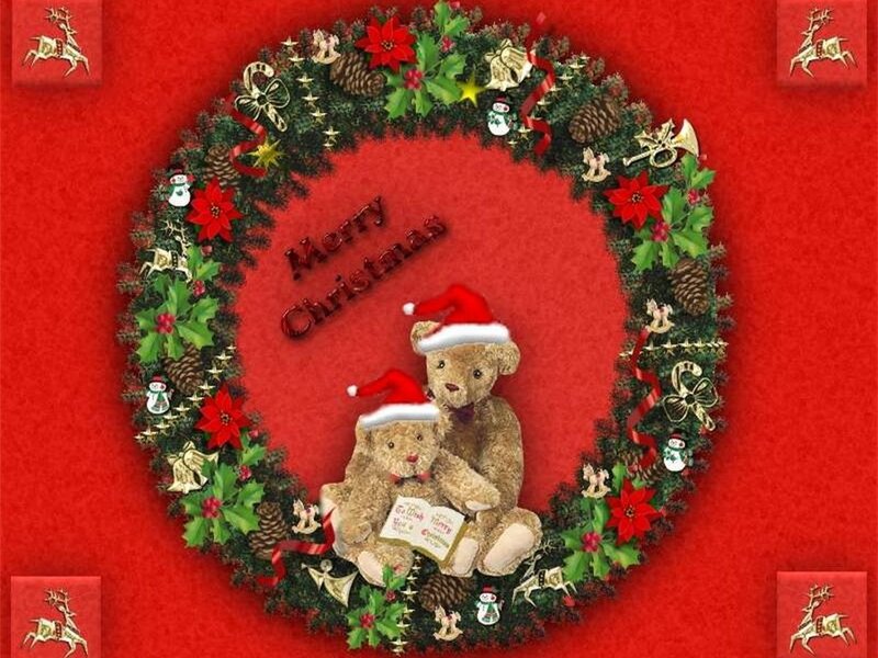Two Teddy Bears in Wreath