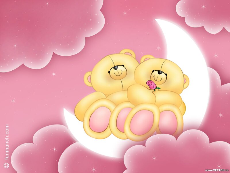 Two Teddy Bears on Moon — Pink, Romantic