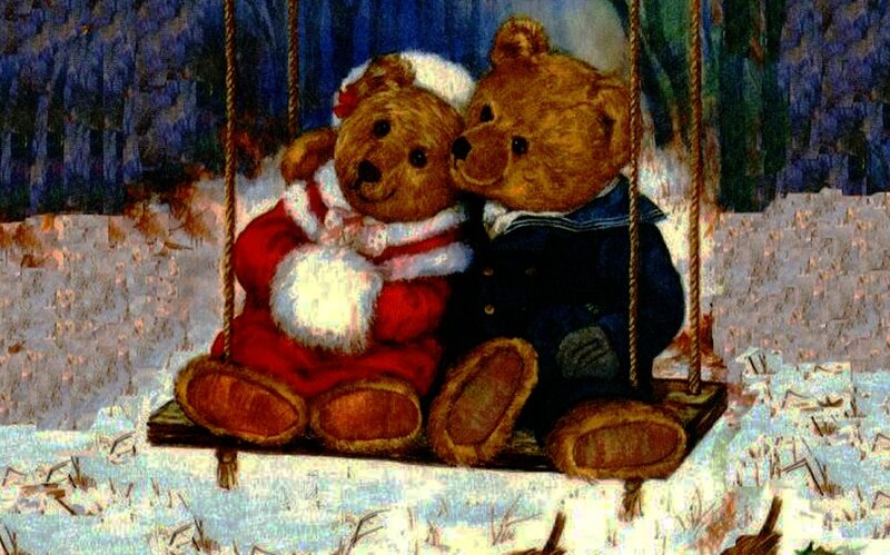 Two Teddy Bears on Swing