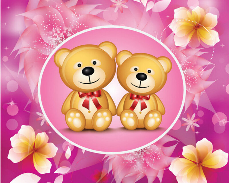 Two Teddy Bears — Pink, Cheerful, Illustration