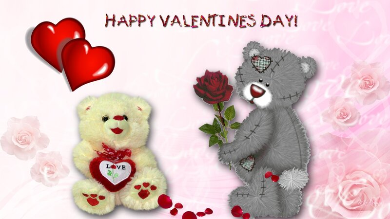 Two Teddy Bears — Pink, Romantic, Digital Art