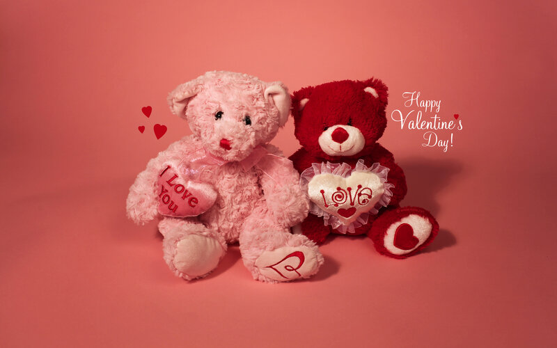 Two Teddy Bears — Pink, Romantic, Photograph, Hearts