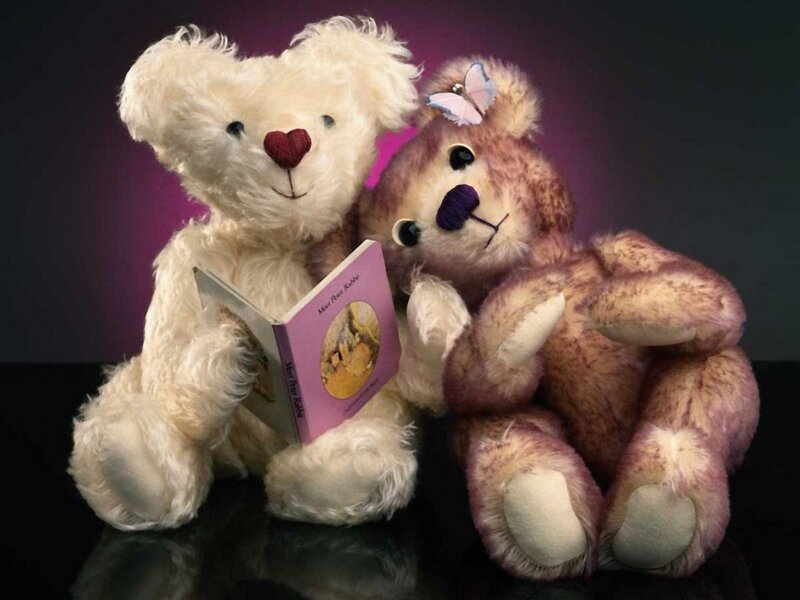Two Teddy Bears Reading — White, Calm
