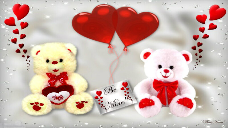 Two Teddy Bears — Red, Romantic, Digital Art, Heart Balloons