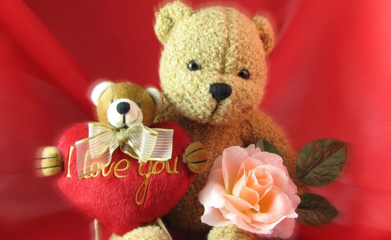 Two Teddy Bears — Red, Romantic, Photograph, Heart