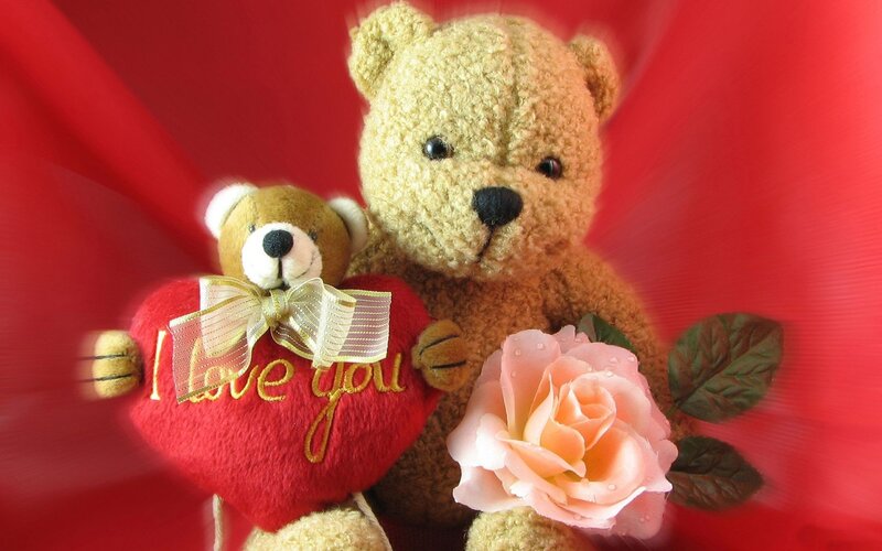 Two Teddy Bears — Red, Romantic, Photograph