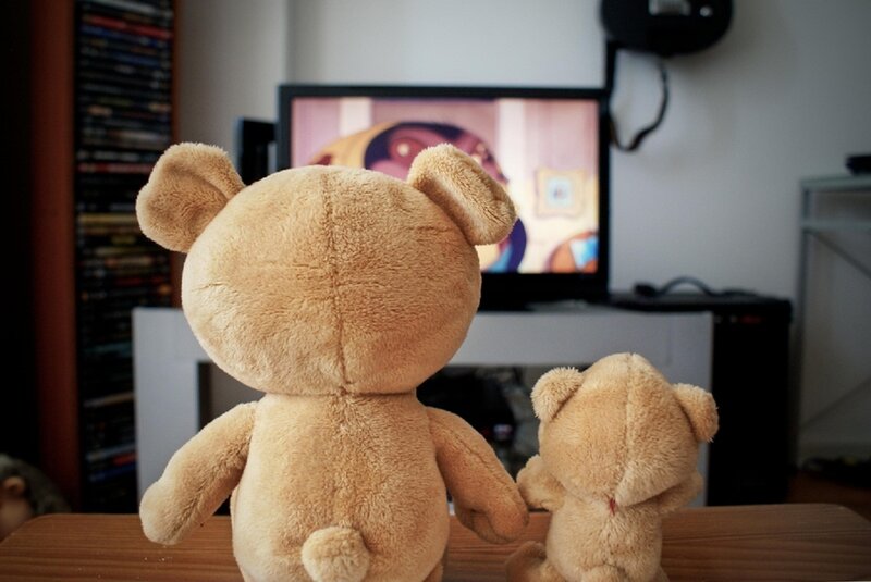 Two Teddy Bears Watching TV