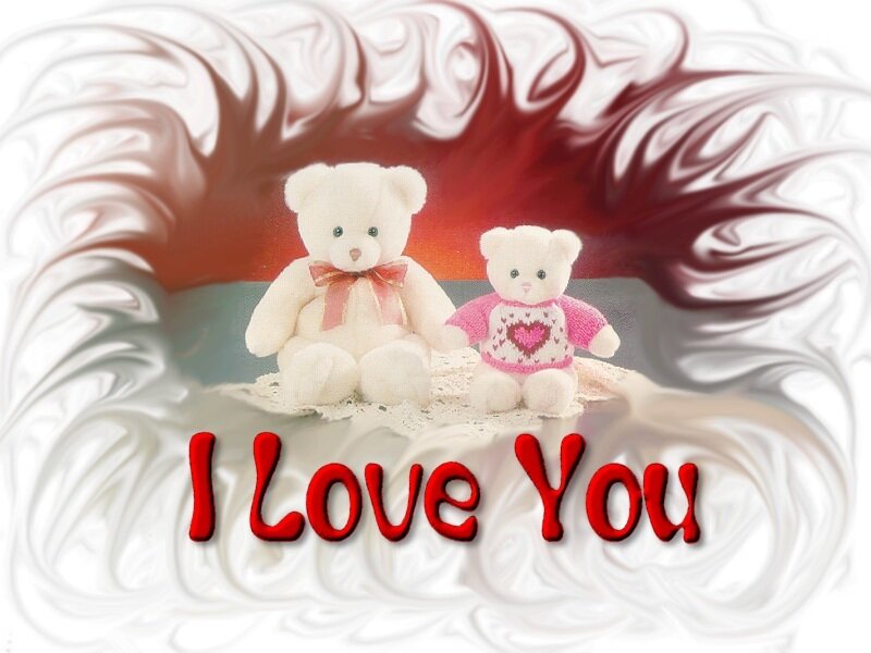 Two Teddy Bears — White, Romantic, Digital Art, Heart