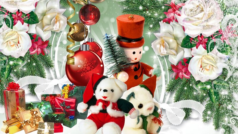 Two Teddy Bears with Toys