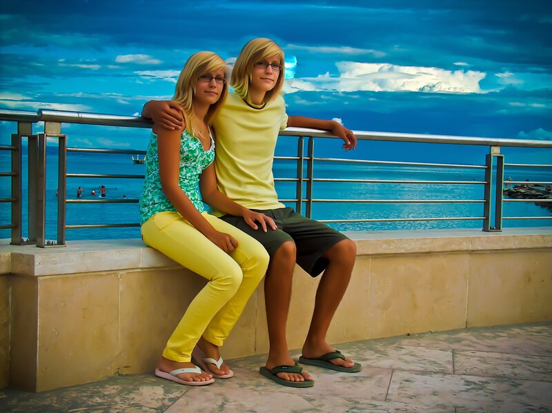 Two teens at the seaside