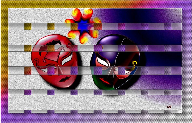 Two Theatrical Masks — Red