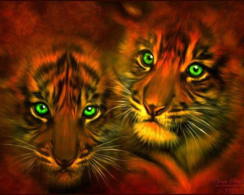 Two Tiger Cubs — Orange, Dramatic, Digital Art