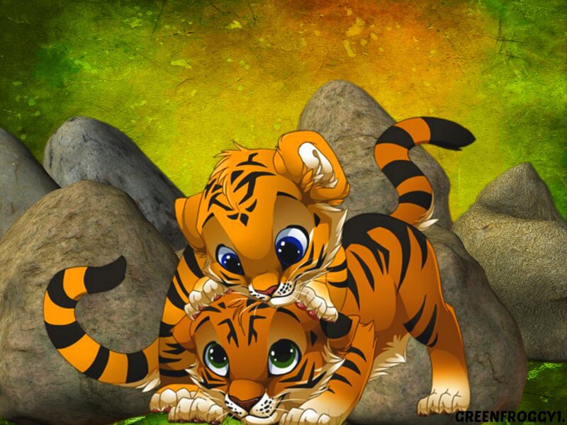 Two Tiger Cubs — Orange, Playful
