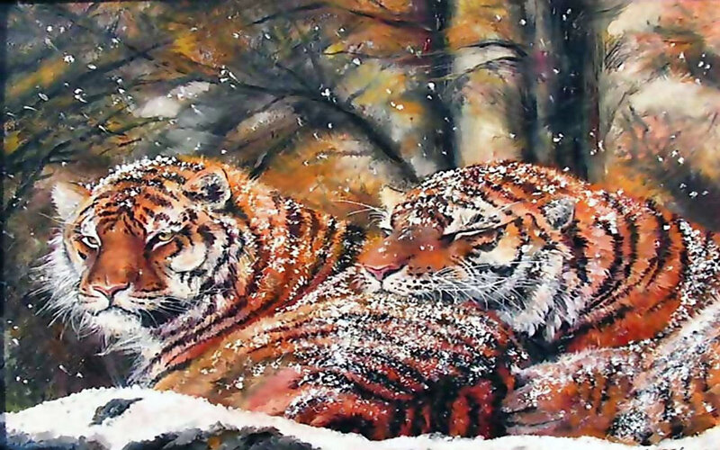 Two Tigers in Snow