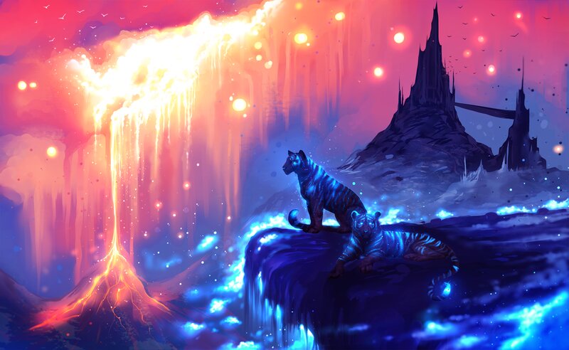 Two Tigers on a Cliff