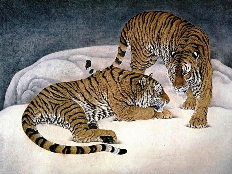 Two Tigers on Snow