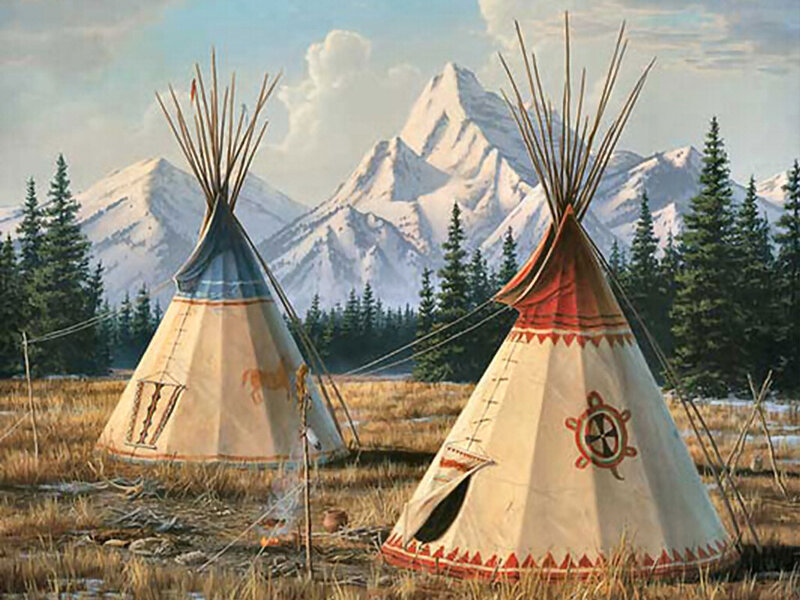 Two Tipis in Mountains