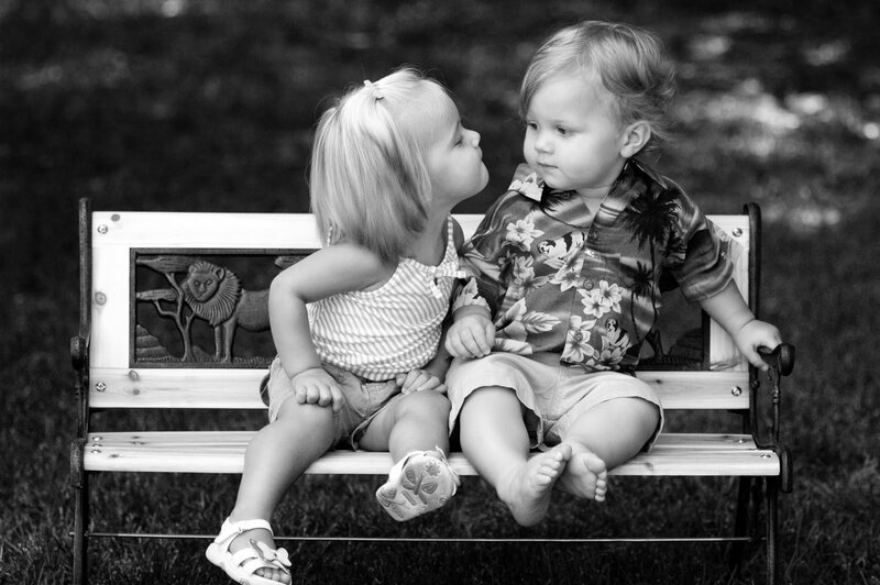 Two Toddlers on Bench — Black