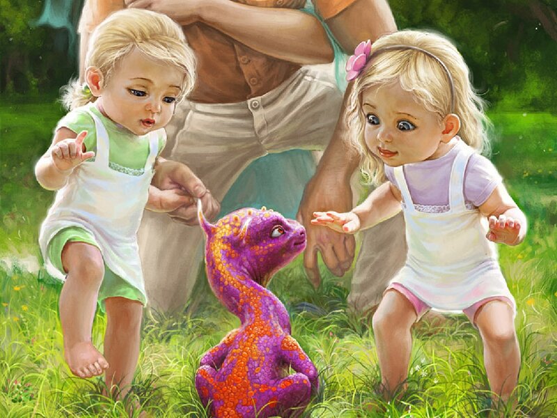 Two Toddlers with Dragon