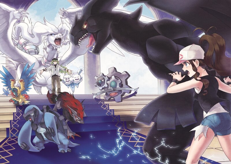 Two Trainers with Pokémon — Blue, Dramatic, Manga