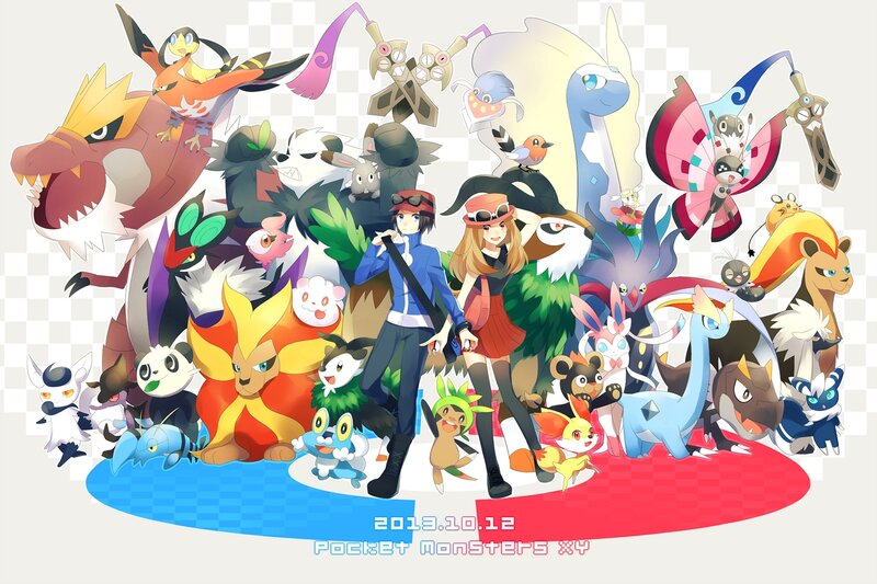 Two Trainers with Pokémon — Blue, Energetic