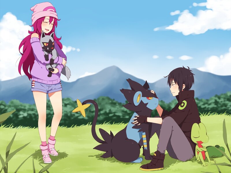 Two Trainers with Pokémon — Green, Peaceful