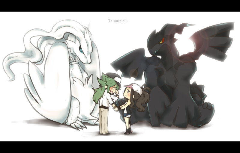 Two Trainers with Pokémon — White