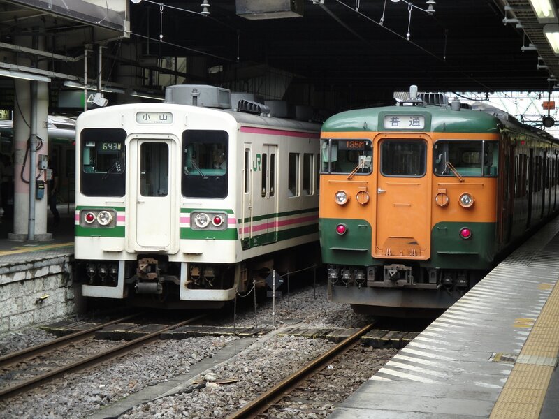 Two trains at a station